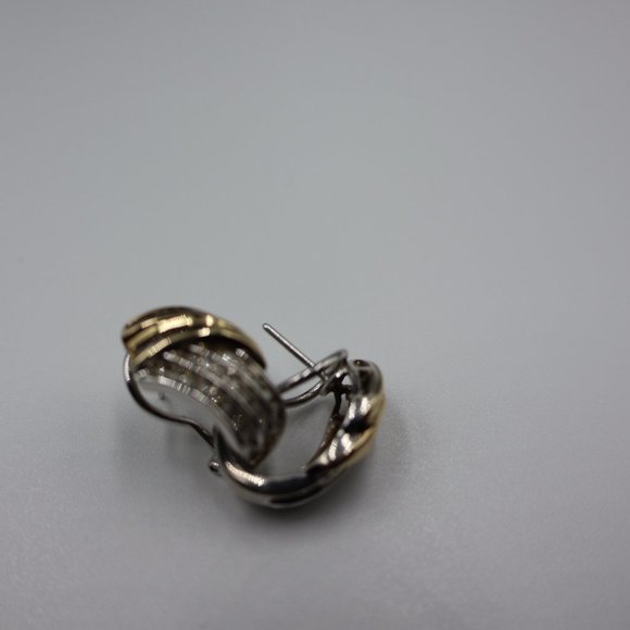 Lovely 14K Gold, Sterling, and Diamond Earrings – Omega Back - Picture 6 of 13